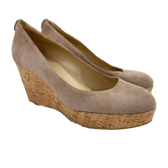 Stuart Weitzman Tan Suede Closed Toe Cork Wedges Women's Size 9 Made in Spain - Picture 1 of 10